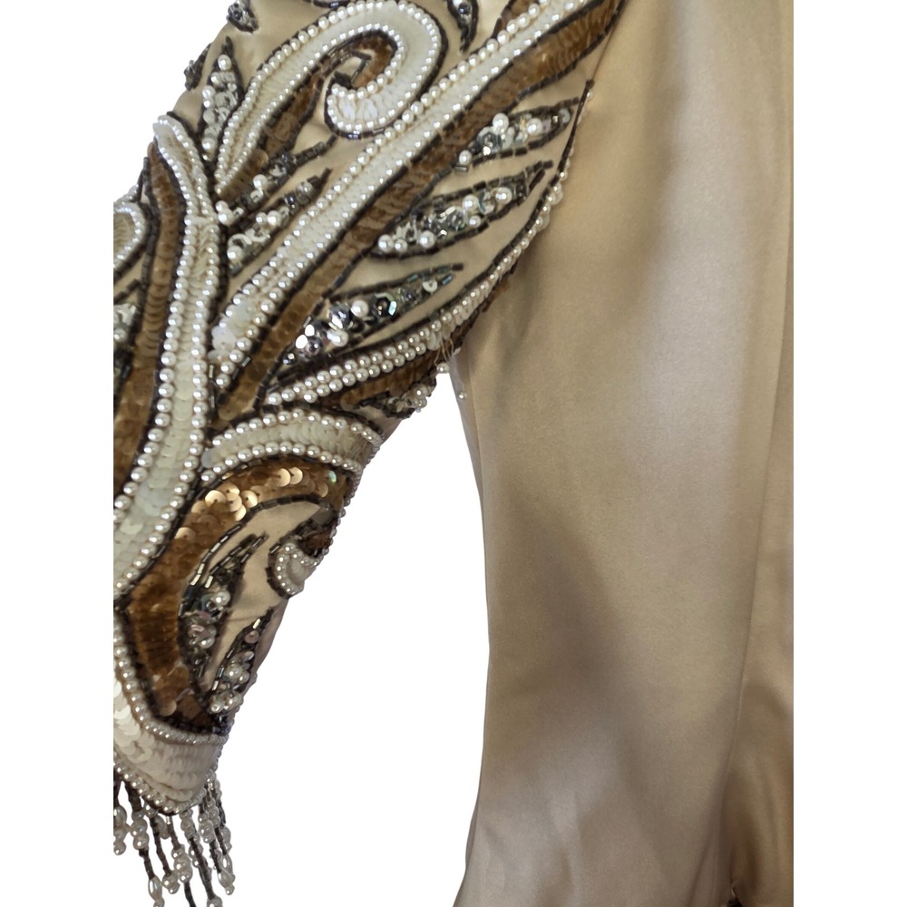 Bob Mackie Isaacson's Atlanta Dress Size 10 Beige Cocktail Party Beaded Sequined - Picture 8 of 11